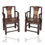 A PAIR OF CHINESE SOFTWOOD ARMCHAIRS