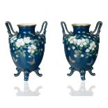 A PAIR PORCELAIN FLORAL AND TEAL KPM VASES, CIRCA 1832