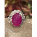 18CT WHITE GOLD BURMA RUBY &DIAMOND CLUSTER RING