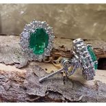 COLOMBIAN EMERALD & DIAMOND CLUSTER EARRINGS