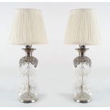 PAIR SILVER MOUNTED DECANTER STEMMED TABLE LAMPS