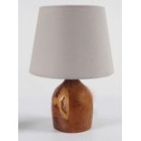 TURNED YEW WOOD STEMMED TABLE LAMP