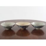 3 CHINESE QING BLUE AND WHITE BOWLS