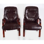 PAIR OF MODERN LEATHER ARMCHAIRS