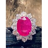 BURMA OVAL RUBY & DIAMOND CLUSTER RING