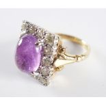 DIAMOND AND AMETHYST CABOCHON RING