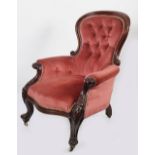 EARLY VICTORIAN MAHOGANY BALLOON BACK ARMCHAIR