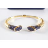 22 CARAT YELLOW GOLD AND SAPPHIRE TORQUE BANGLE