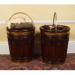 PAIR OF BRASS BOUND PEAT BUCKETS