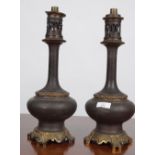 PAIR OF 19TH-CENTURY ORMOLU OIL LAMPS