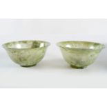 PAIR OF CHINESE MOTTLED GREEN JADE BOWLS