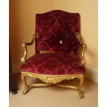 19TH-CENTURY LOUIS XV STYLE GILTWOOD ARMCHAIR