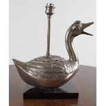SILVER PLATED SCULPTED DUCK STEMMED TABLE LAMP