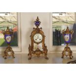 19TH-CENTURY GILT & PORCELAIN CLOCK GARNITURE