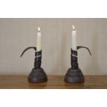 PAIR OF 19TH-CENTURY FORGED IRON CANDLE HOLDERS