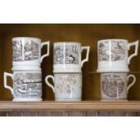 SET OF SIX 19TH-CENTURY TRANSFER MUGS