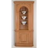 EXCEPTIONAL CARVED PINE OPEN CORNER CABINET