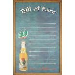 FRAMED CLUB ORANGE BILL OF FARE CHALKBOARD