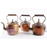 GROUP OF 3 ANTIQUE COPPER KETTLES