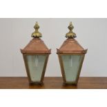 PAIR BRASS AND COPPER WALL LANTERNS