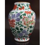 CHINESE WUCAI ENAMELLED BALUSTER LOBED VASE