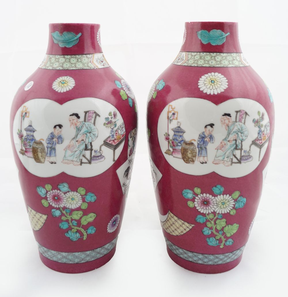 PAIR OF CHINESE QING FAMILLE ROSE VASES