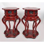 PAIR OF 20TH-CENTURY CHINESE RED LACQUERED STANDS