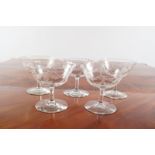 SET OF 5 ENGRAVED CHAMPAGNE SAUCERS