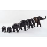 GROUP OF 6 19TH-CENTURY EBONY ELEPHANTS