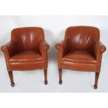 PAIR OF EDWARDIAN CHESNEAU LEATHER ARMCHAIRS