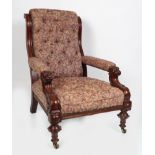 19TH-CENTURY MAHOGANY & UPHOLSTERED LIBRARY CHAIR