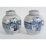 2 CHINESE BLUE & WHITE GINGER JARS