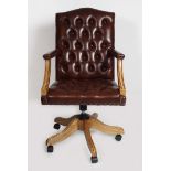 DESIGNER MAHOGANY & LEATHER LIBRARY CHAIR