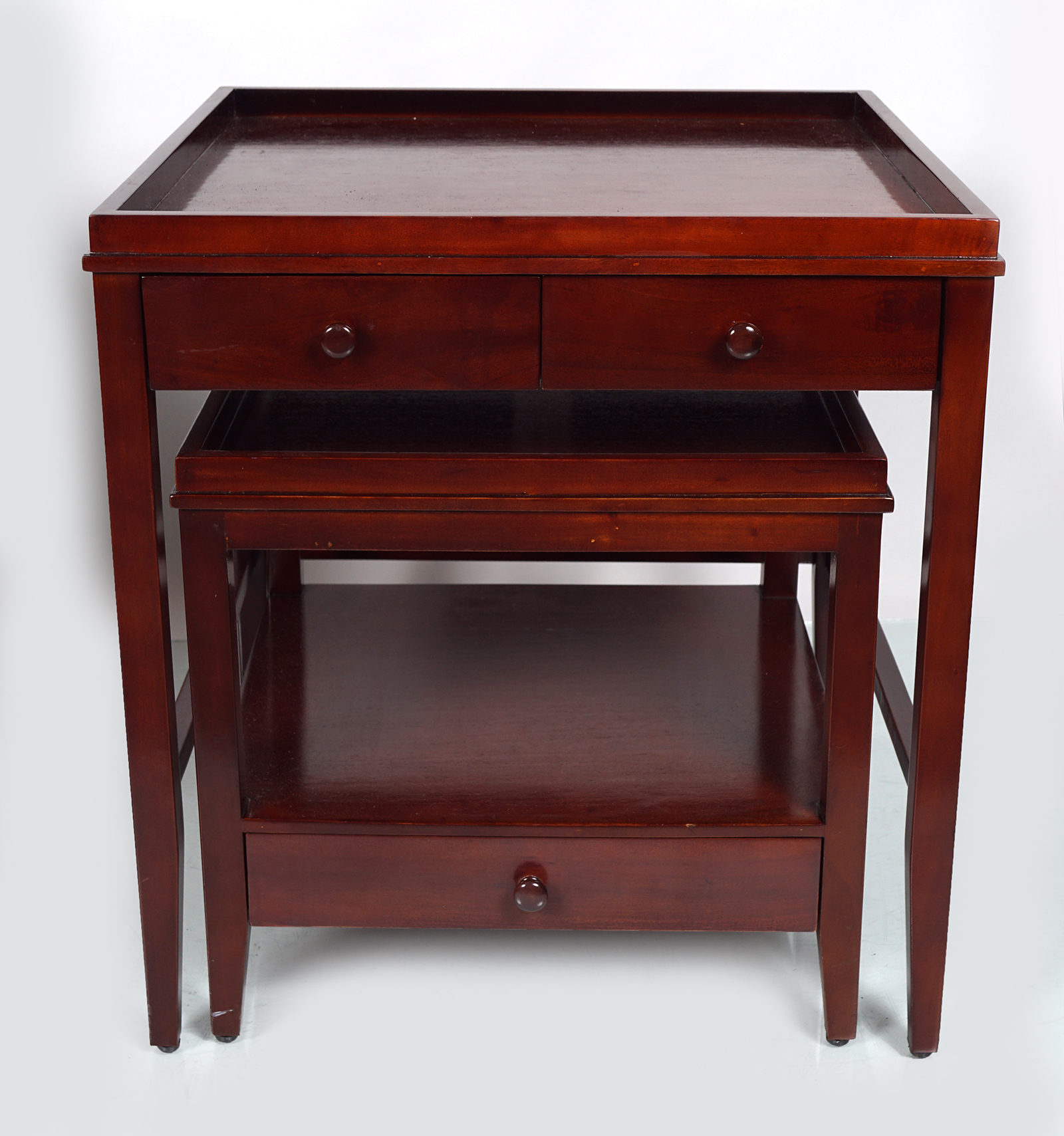 PAIR OF GEORGE III STYLE MAHOGANY BEDSIDE TABLES