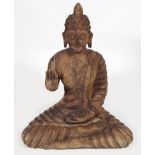 LARGE CHINESE CARVED WOOD BUDDHA