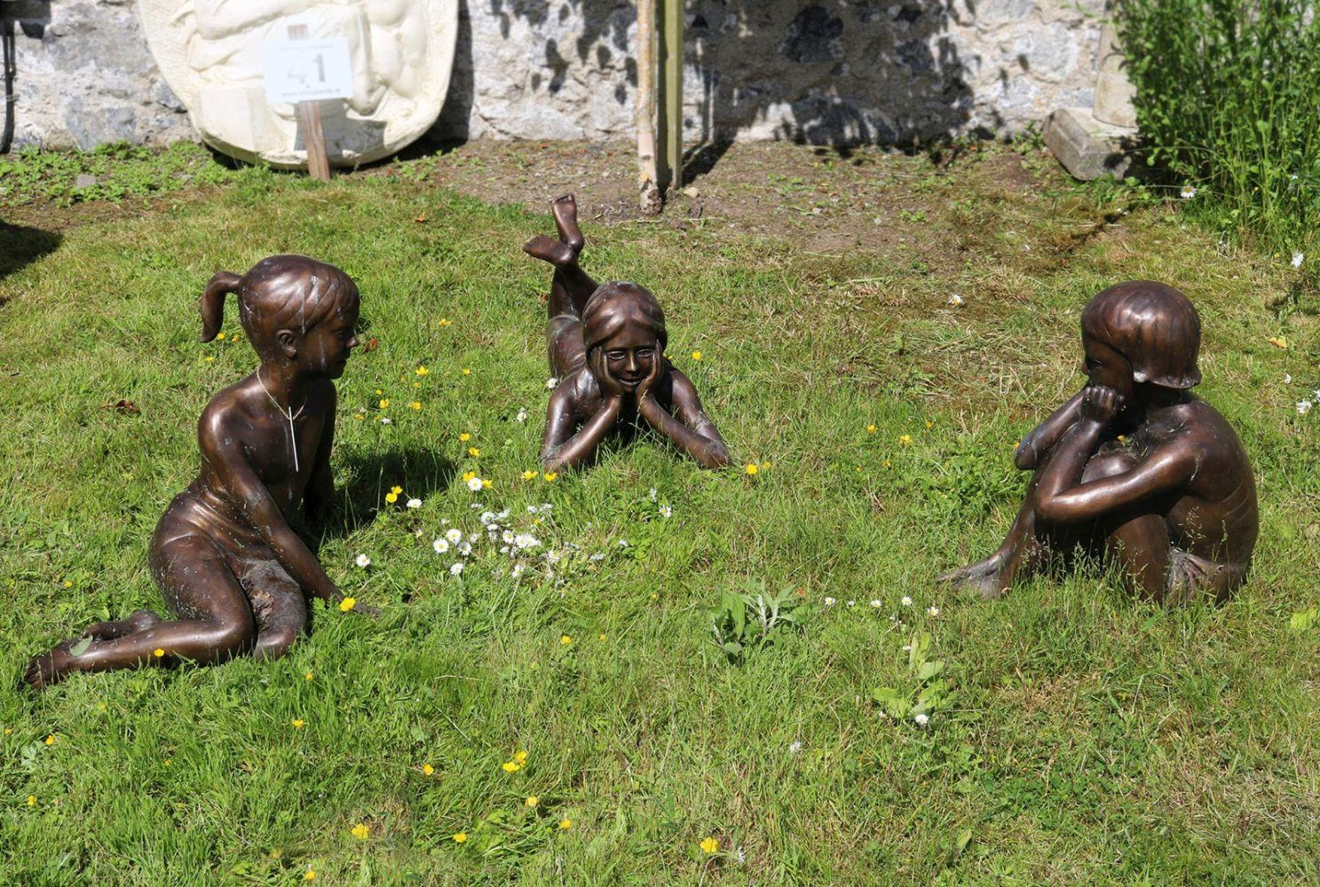 GROUP OF THREE BRONZE GARDEN SCULPTURES