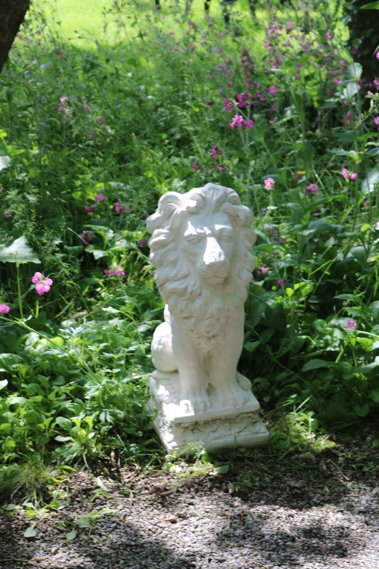 PAIR OF MOULDED STONE LIONS - Image 2 of 3