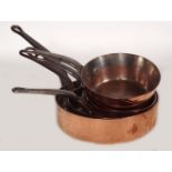 SET OF FIVE HEAVY GRADUATED COPPER SAUCEPANS