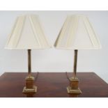 PAIR OF CORINTHIAN PILLARED BRASS TABLE LAMPS