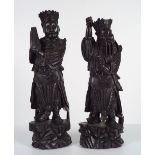 PAIR OF CHINESE QING HARDWOOD COURT FIGURES