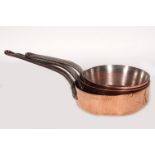 SET OF THREE HEAVY GRADUATED COPPER SAUCEPANS