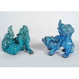 PAIR OF CHINESE QING TURQUOISE BLUE FOO DOGS