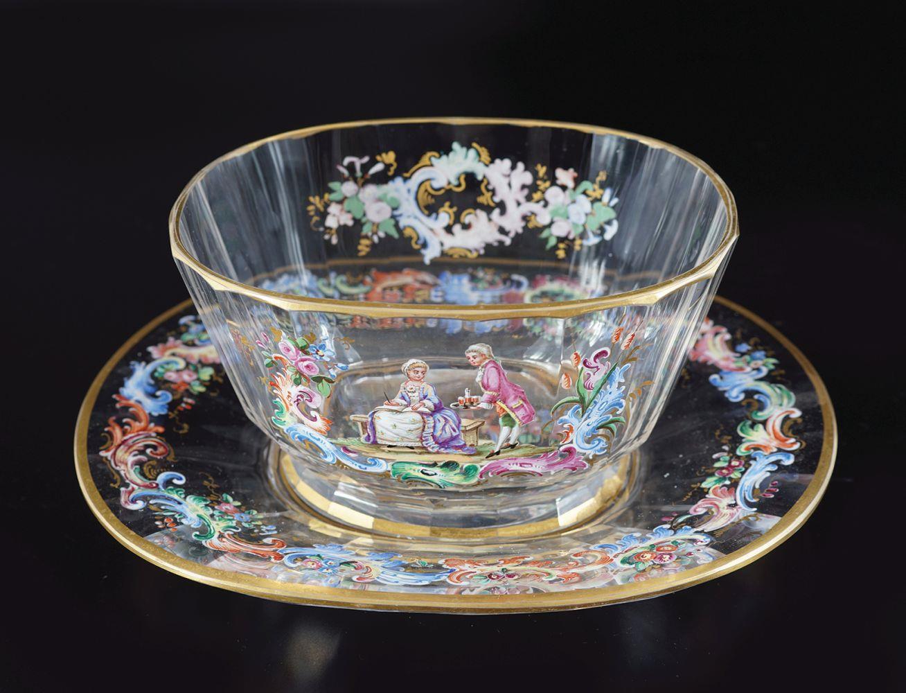 GARNITURE OF PAINTED & PARCEL-GILT VIENNESE GLASS