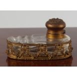 19TH-CENTURY GLASS & GILT METAL INK STAND