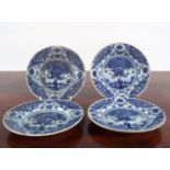GROUP OF 4 19TH-CENTURY BLUE & WHITE PLATES