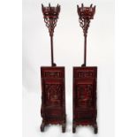 PAIR CHINESE QING LACQUERED STANDARD TORCHERES