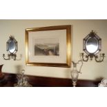 PAIR OF BRASS FRAMED SCONCE MIRRORS