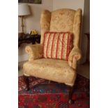 GEORGE II STYLE UPHOLSTERED WINGBACK ARMCHAIR