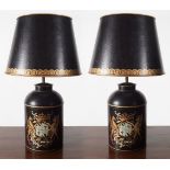 PAIR OF ARMORIAL TOLEWARE TABLE LAMPS