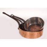 SET OF THREE HEAVY GRADUATED COPPER SAUCEPANS